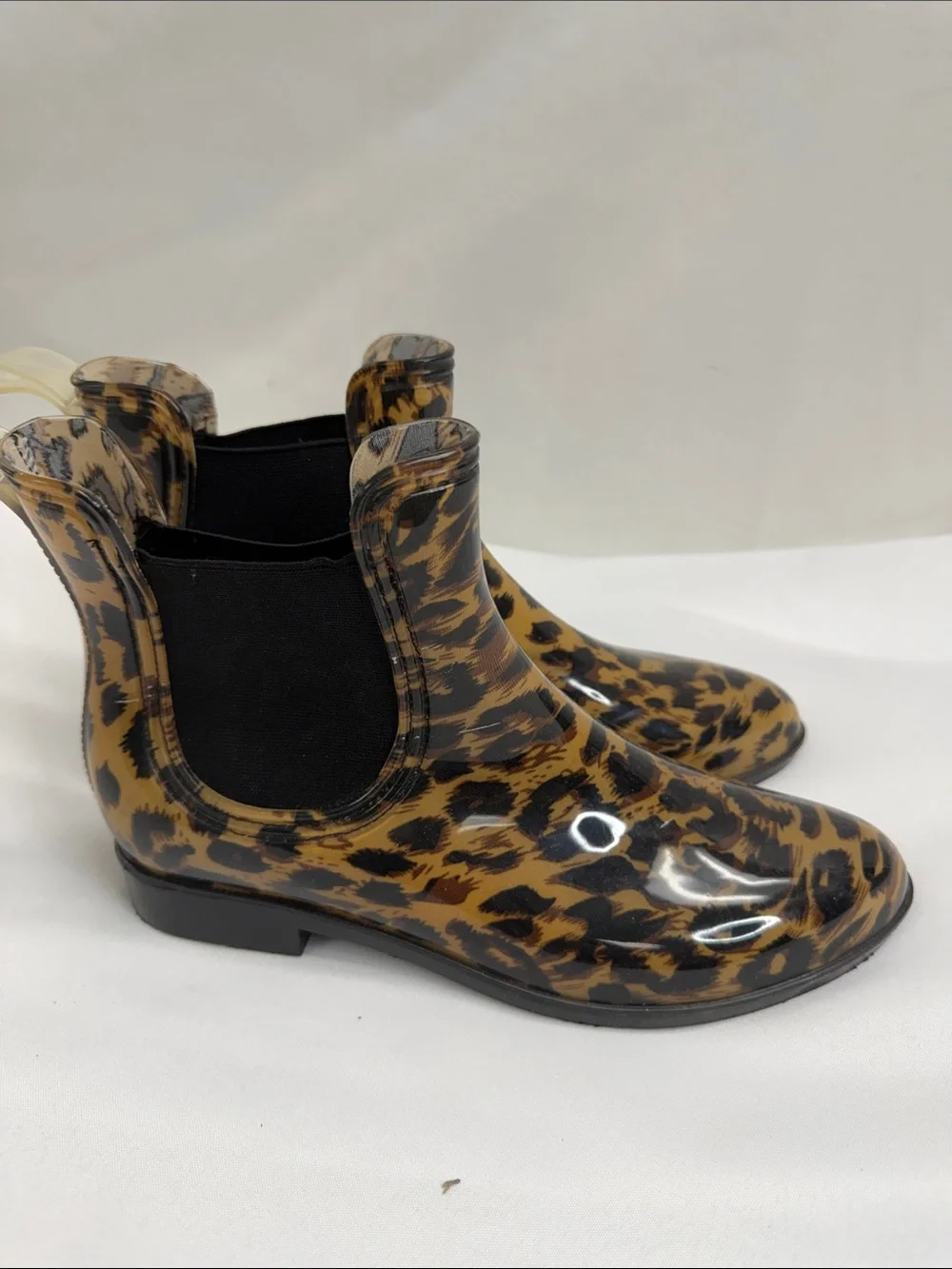 Leopard Print Chelsea Rain Boots - Women's Brown/Black